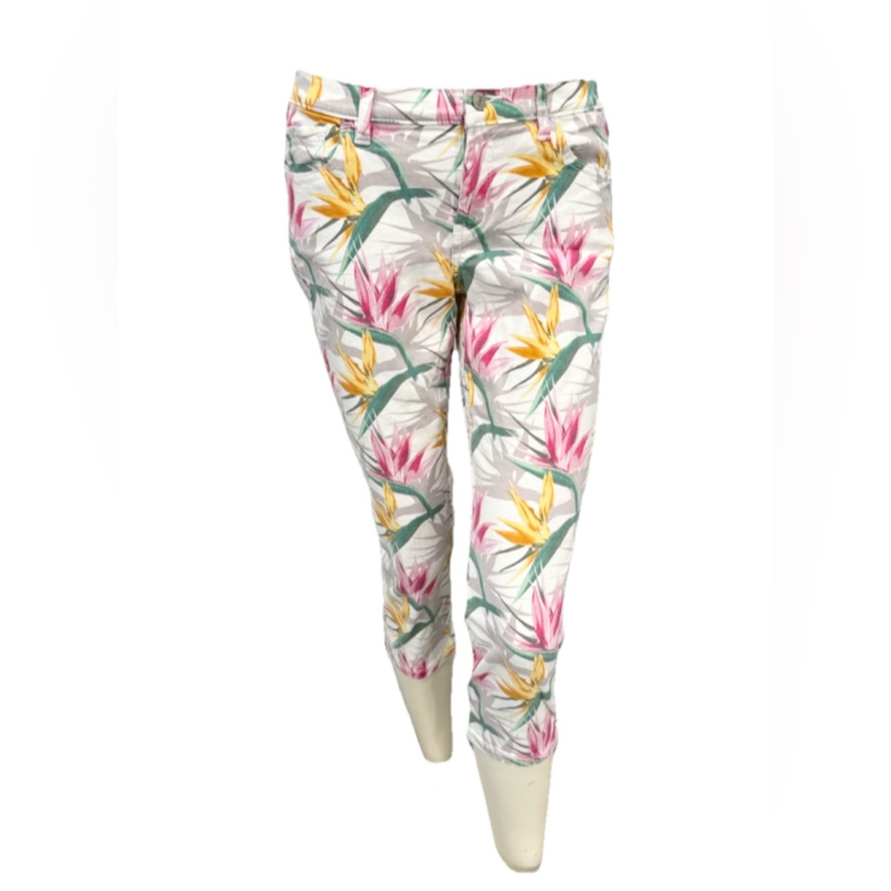 Tommy Bahama Crop Pants Size 6 Floral Tropical Print White Denim TW116206